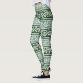 Groen grijs Kerstmis Poinsettia Faux Knit Pattern Leggings (Links)
