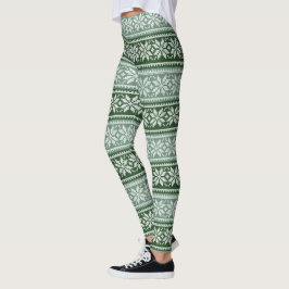 Groen grijs Kerstmis Poinsettia Faux Knit Pattern Leggings
