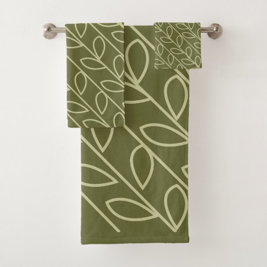 Groen Grijs Kleur Bloemen Blad Patroon Bad Handdoek (Insitu)