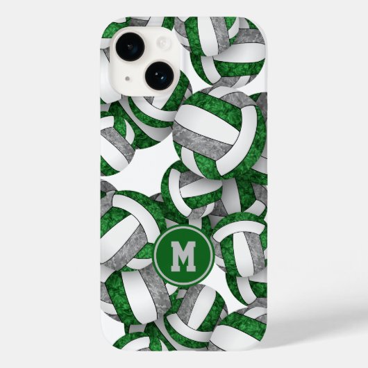 Groen grijs monogram meisjesvolleyballen patroon Case-Mate iPhone case (Achterkant)
