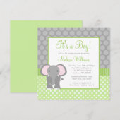 Groen grijs olifant Polka Dot Boy Baby shower Kaart (Voorkant / Achterkant)