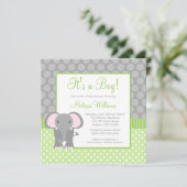 Groen grijs olifant Polka Dot Boy Baby shower Kaart (Staand voorkant)