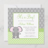 Groen grijs olifant Polka Dot Boy Baby shower Kaart (Voorkant)