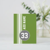 Groen Grijs Racing Stripes Eigen Naam Nummer Briefkaart (Staand voorkant)