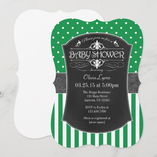 Groen grijs scheurbord met strepes Baby shower Kaart (Voorkant / Achterkant)