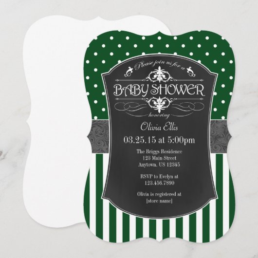 Groen grijs scheurbord met strepes Baby shower Kaart (Voorkant / Achterkant)