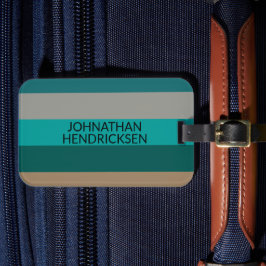 Groen Grijs Tan Strepen Modern Mannelijk Monogram Bagagelabel