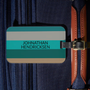 Groen Grijs Tan Strepen Modern Mannelijk Monogram Bagagelabel