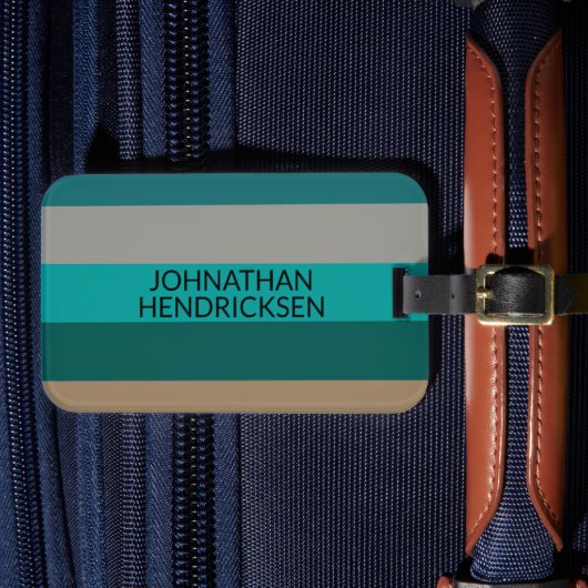 Groen Grijs Tan Strepen Modern Mannelijk Monogram Bagagelabel (Voorkant Insitu 4)