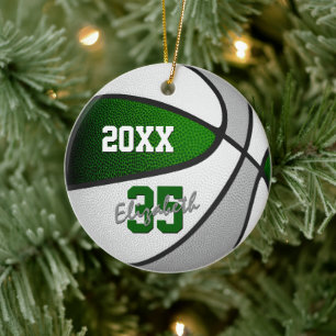 Groen grijs team kleuren atleet naam basketbal keramisch ornament