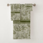  groen grijs toile de jouy bedrukt bad handdoek (Insitu)