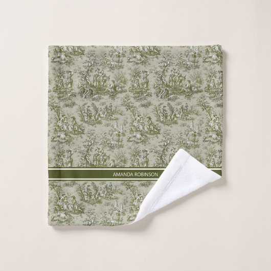  groen grijs toile de jouy bedrukt bad handdoek (Wasdoekje)