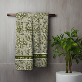  groen grijs toile de jouy bedrukt bad handdoek
