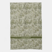  groen grijs toile de jouy bedrukt theedoek (Verticaal)