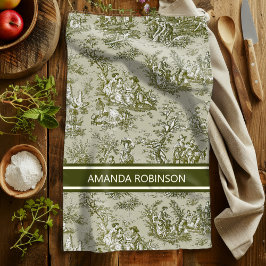  groen grijs toile de jouy bedrukt theedoek