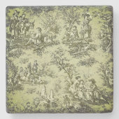 groen grijs Toile de Jouy patroon Stenen Onderzetter (Voorkant)
