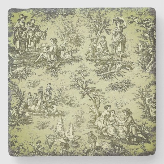  groen grijs Toile de Jouy patroon Stenen Onderzetter (Voorkant)