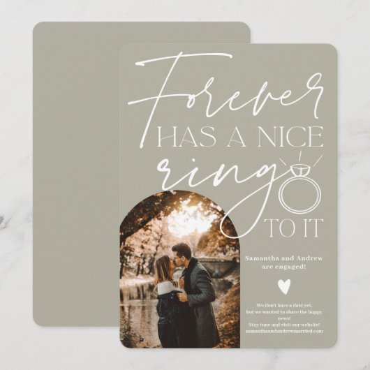 Groen grijs verloving voor de altijd ringfoto aankondiging (Voorkant / Achterkant)