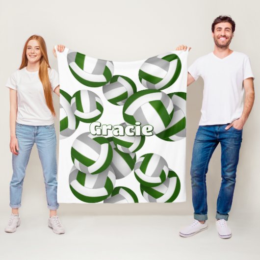 Groen Grijs Volleyballen Meisjes Sportkamer Decor Fleece Deken (In situ)