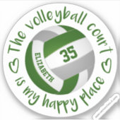Groen Grijs Volleybalveld Mijn Gelukkige Plaats Sticker (Voorkant)