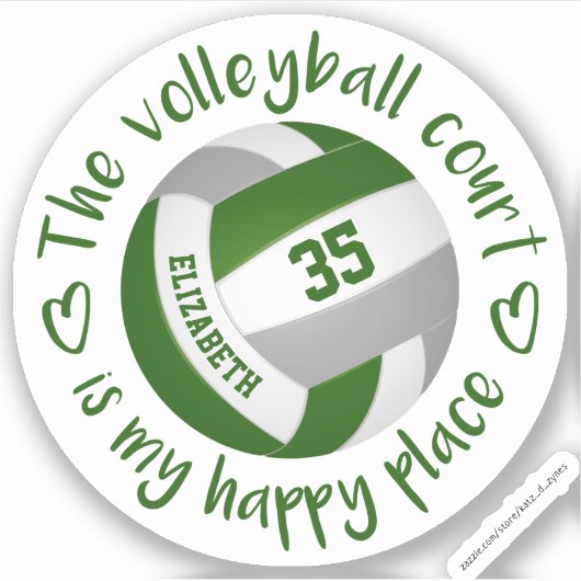 Groen Grijs Volleybalveld Mijn Gelukkige Plaats Sticker (Voorkant)