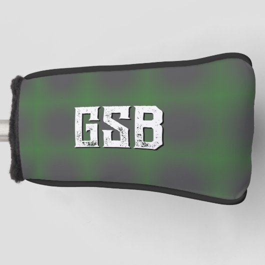 Groen Grijs Wit Monogram Putter Golf Head Hoesje Golfheadcover (Voorkant)