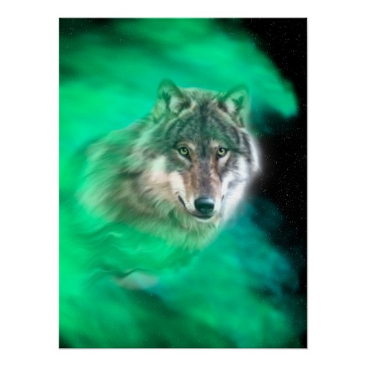 Groen grijs Wolf Spirit Animal Glossy Poster (Voorkant)