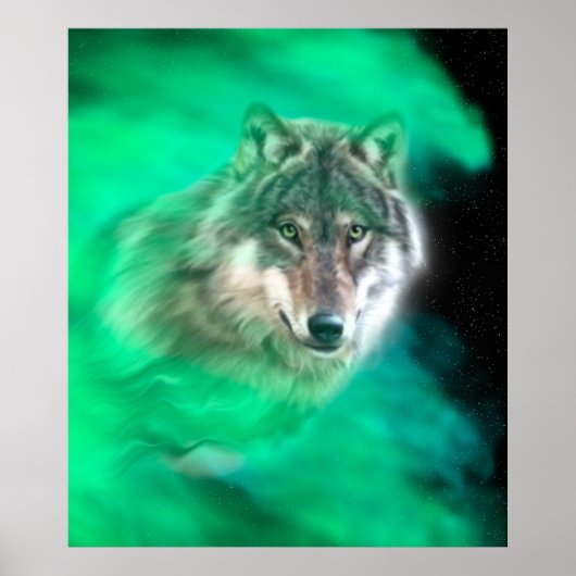 Groen grijs Wolf Spirit Animal Poster (Voorkant)
