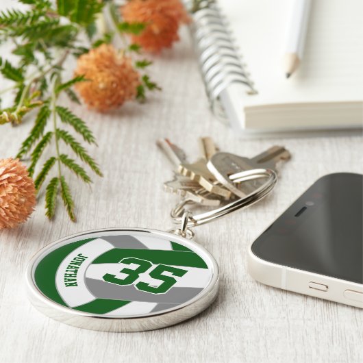 Groen Grijs Zijn Team Kleurt Aangepast Volleybal Sleutelhanger (Zijkant)