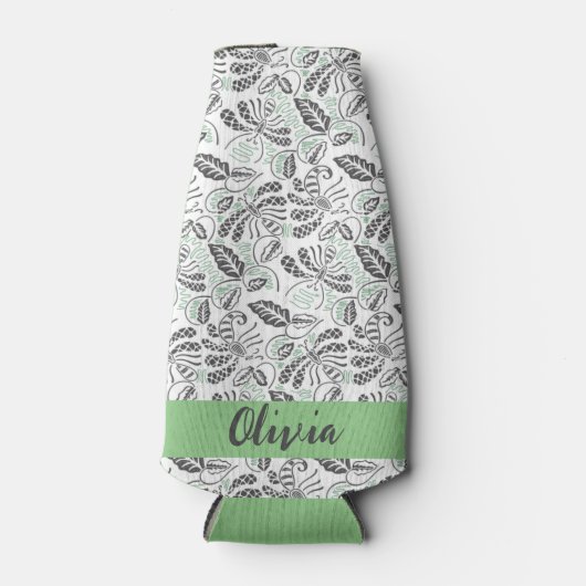  Groen Grijs Zomertijd Batik Flesjeskoeler (Voorkant)