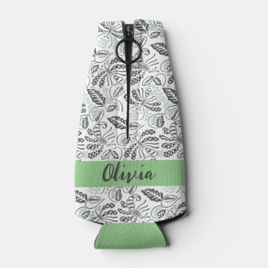 Groen Grijs Zomertijd Batik Flesjeskoeler (Achterkant)