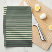 Groen, Grijs, Zwart, Crème Strepen Theedoek (Quarter Fold)