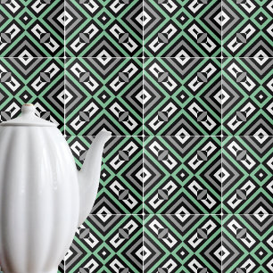Groen grijs zwart wit op Geometrische striptekenin Tegeltje