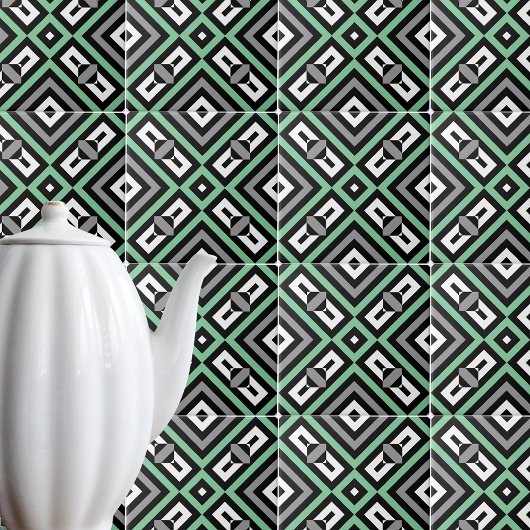 Groen grijs zwart wit op Geometrische striptekenin Tegeltje