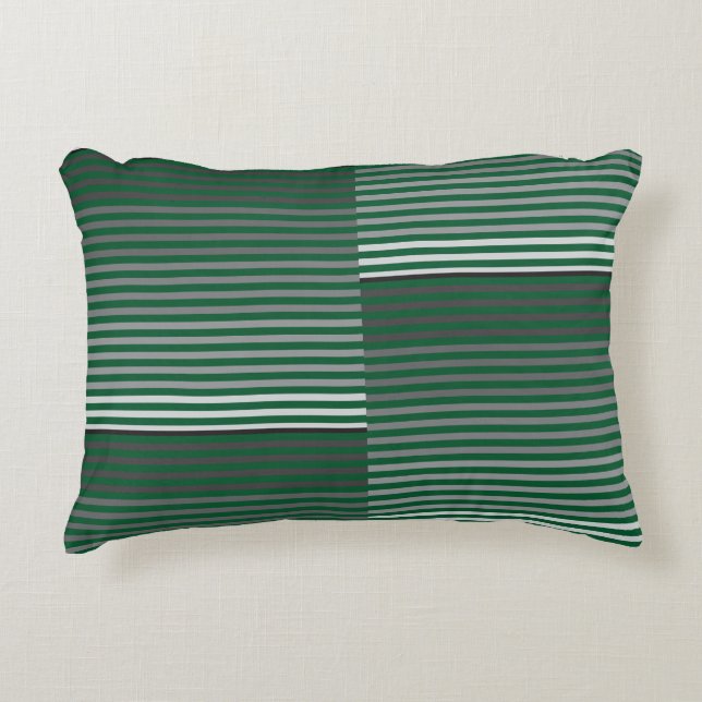 Groen, Grijs, Zwart, Witte Strepen Accent Kussen (Voorkant)