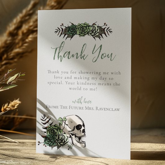 Groen Grijze Bloemrijke Schedel Rozen Ierse Bruilo Bedankkaart