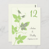 Groen Grijze Vogels Wijnstokken Trouwtafel Nummer Briefkaart (Voorkant / Achterkant)