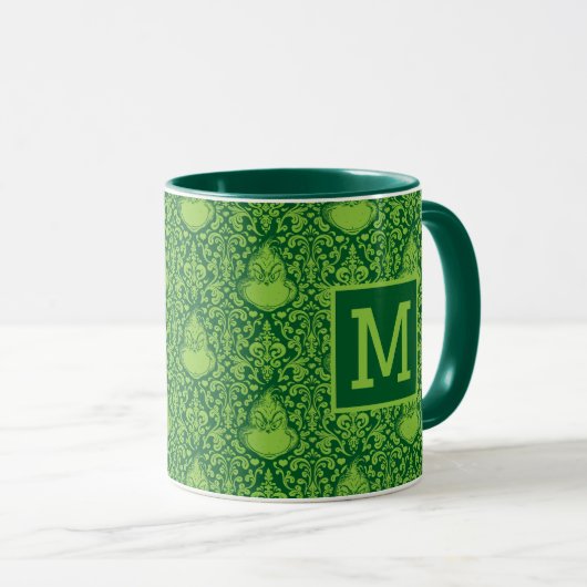 Groen Grinch Pattern | Uw monogram toevoegen Mok (Voorkant rechts)