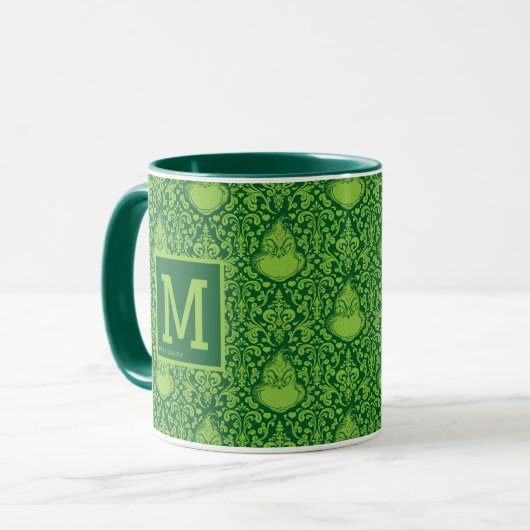  Groen Grinch Pattern | Uw monogram toevoegen Mok (Voorkant links)