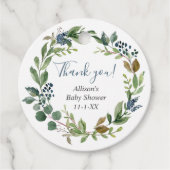 Groen groen blad stoffig blauw bloemig botanisch bedankjes labels (Voorkant)