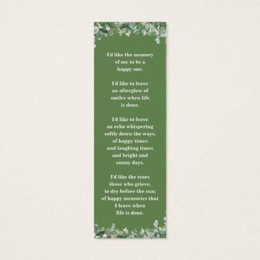 Groen Groen Foto Begrafenismonument Bladwijzer Mini Visitekaartjes (Achterkant)