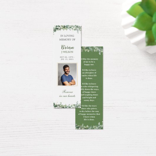 Groen Groen Foto Begrafenismonument Bladwijzer Mini Visitekaartjes (Bureau)