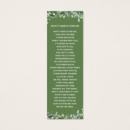 Groen Groen Foto Begrafenismonument Bladwijzer Mini Visitekaartjes (Achterkant)