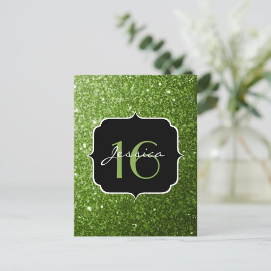 Groen groen glinsterende glitter Sweet 16 Briefkaart (Staand voorkant)
