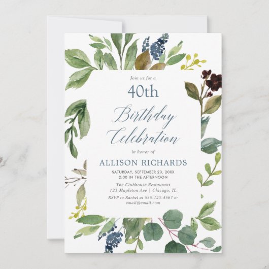 Groen groene bladeren stoffige blauwe bloemen verj kaart (Voorkant)