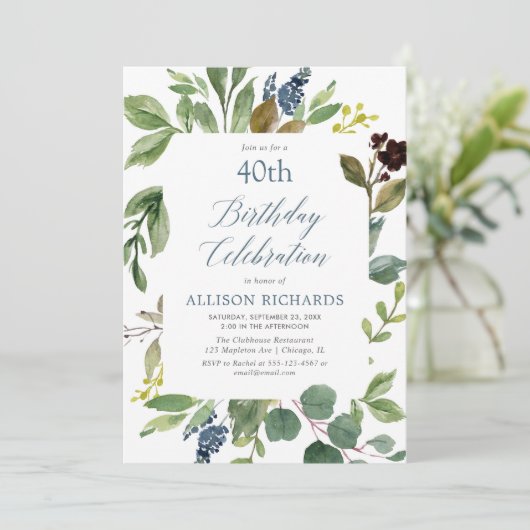 Groen groene bladeren stoffige blauwe bloemen verj kaart (Staand voorkant)