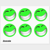 Groen groot grijns gezicht ronde sticker (Vel)