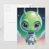Groen groot hoofd alien met horens briefkaart (Voorkant / Achterkant)