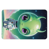 Groen groot hoofd alien met horens magneet (Horizontaal)