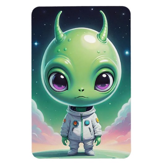 Groen groot hoofd alien met horens magneet (Verticaal)